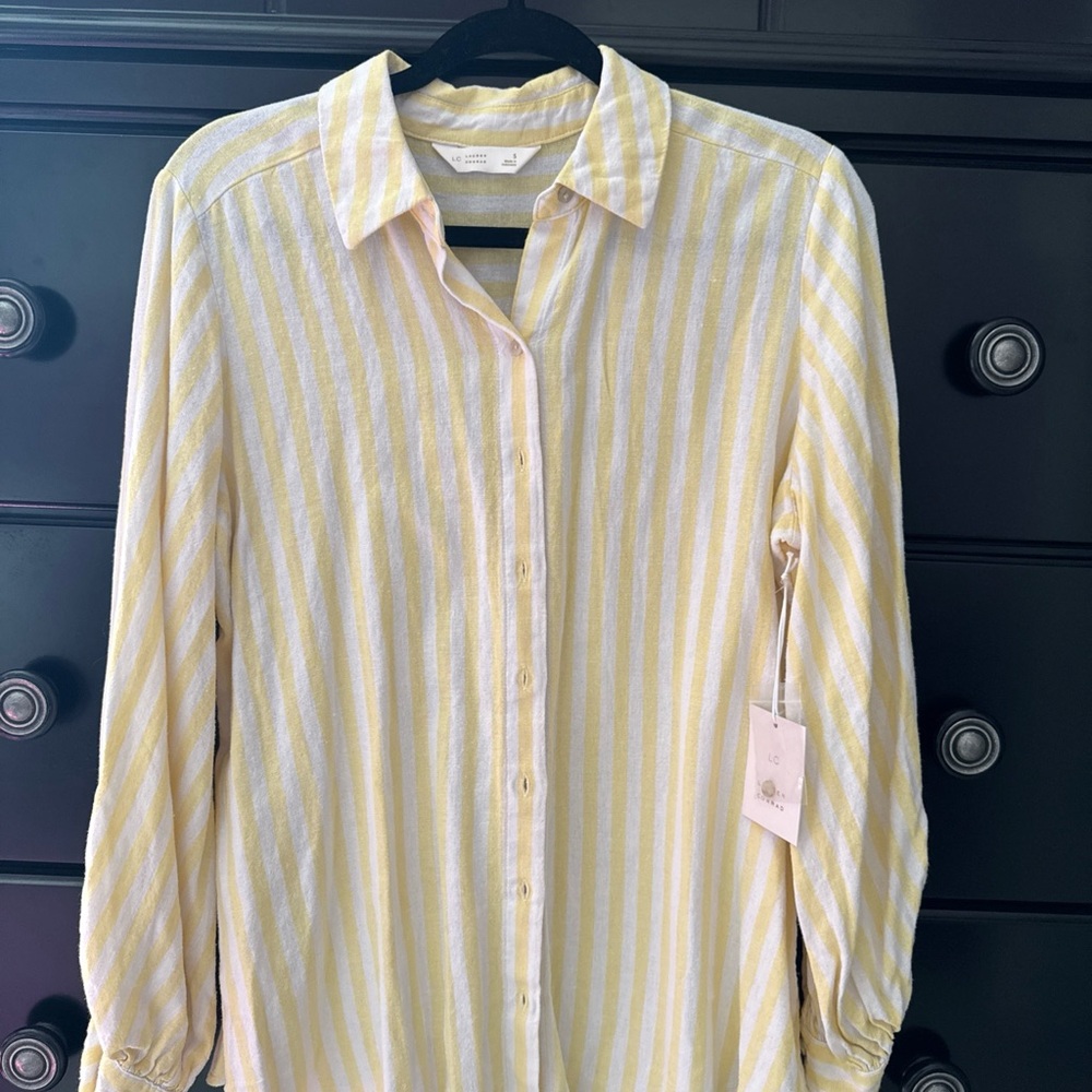 LC Lauren Conrad Yellow and White Striped Shirt Sz S